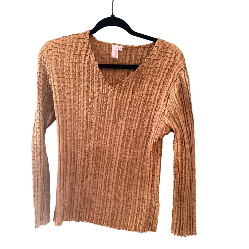 Pretty‎ Angel Vintage Y2k Silk Blend Crinkle Texture V-Neck Top Brown M Fairy